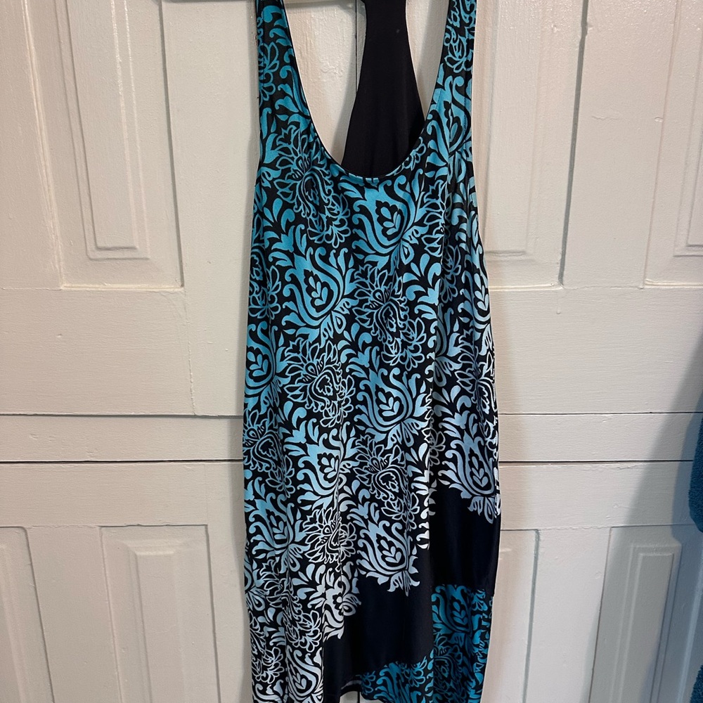 Elegant Blue and Black Patterned Dress